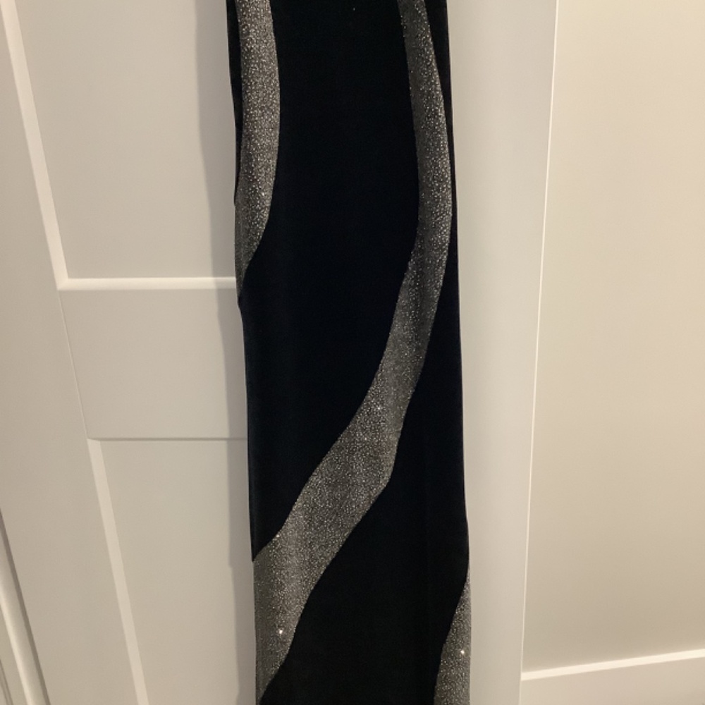 Vintage black stretch velvet silver glitter halter dress, size 3/4 - Picture 8 of 8